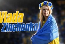 Vlada Zinchenko working as a football television presenter in a professional sports studio