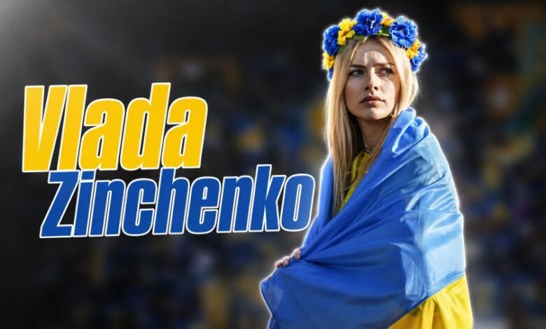 Vlada Zinchenko working as a football television presenter in a professional sports studio
