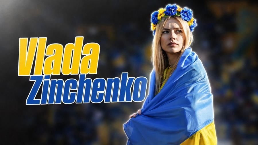 Vlada Zinchenko working as a football television presenter in a professional sports studio